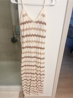 Cream & Brown Stripe Knit Slip Dress
